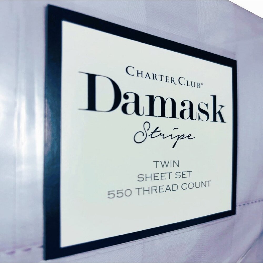 new PALE LILAC STRIPE Charter Club Damask 550 TC 100% Cotton TWIN Sheet Set